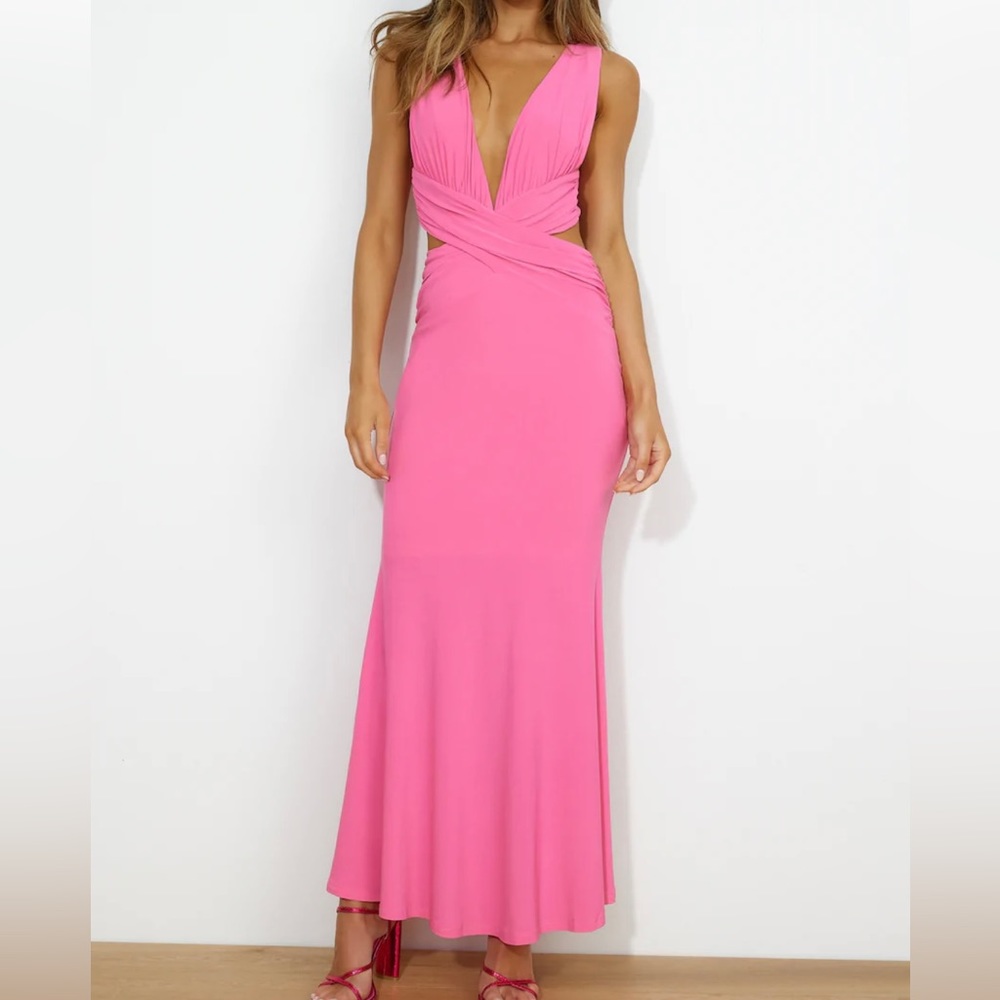 Hello Molly Cocktail Fun Maxi Dress Hot Pink, Size Small